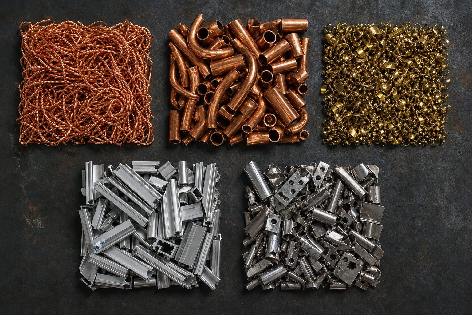 Industrial metal grades arranged side by side for comparison