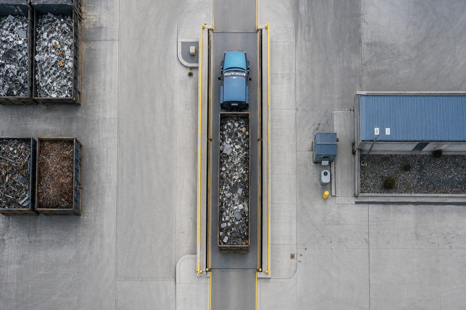 Industrial material truck entering a weighbridge